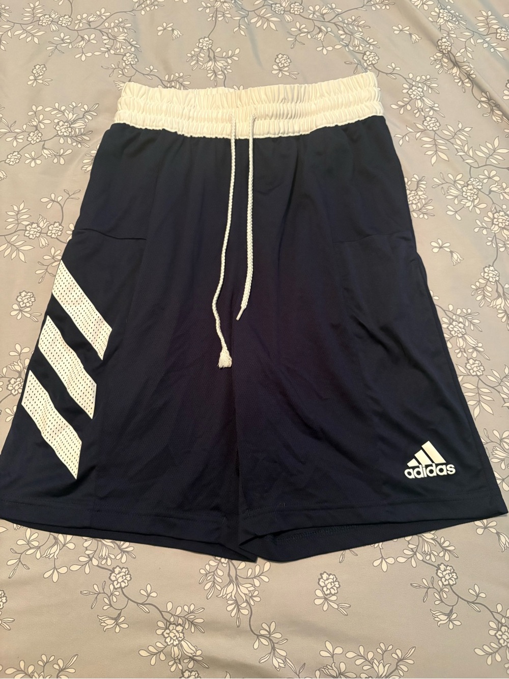 adidas Men’s Navy Athletic Shorts with White Waistband